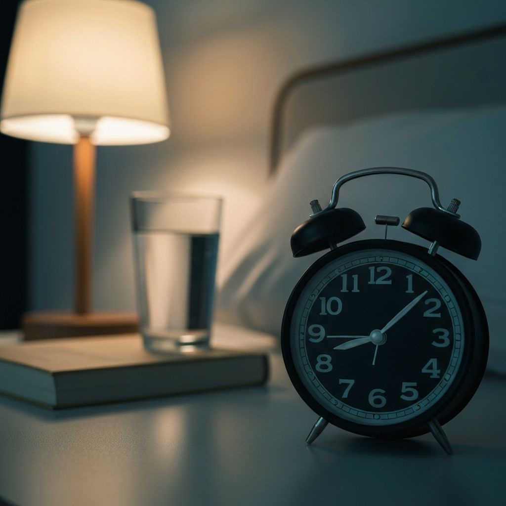 Analog alarm clock showing time at night